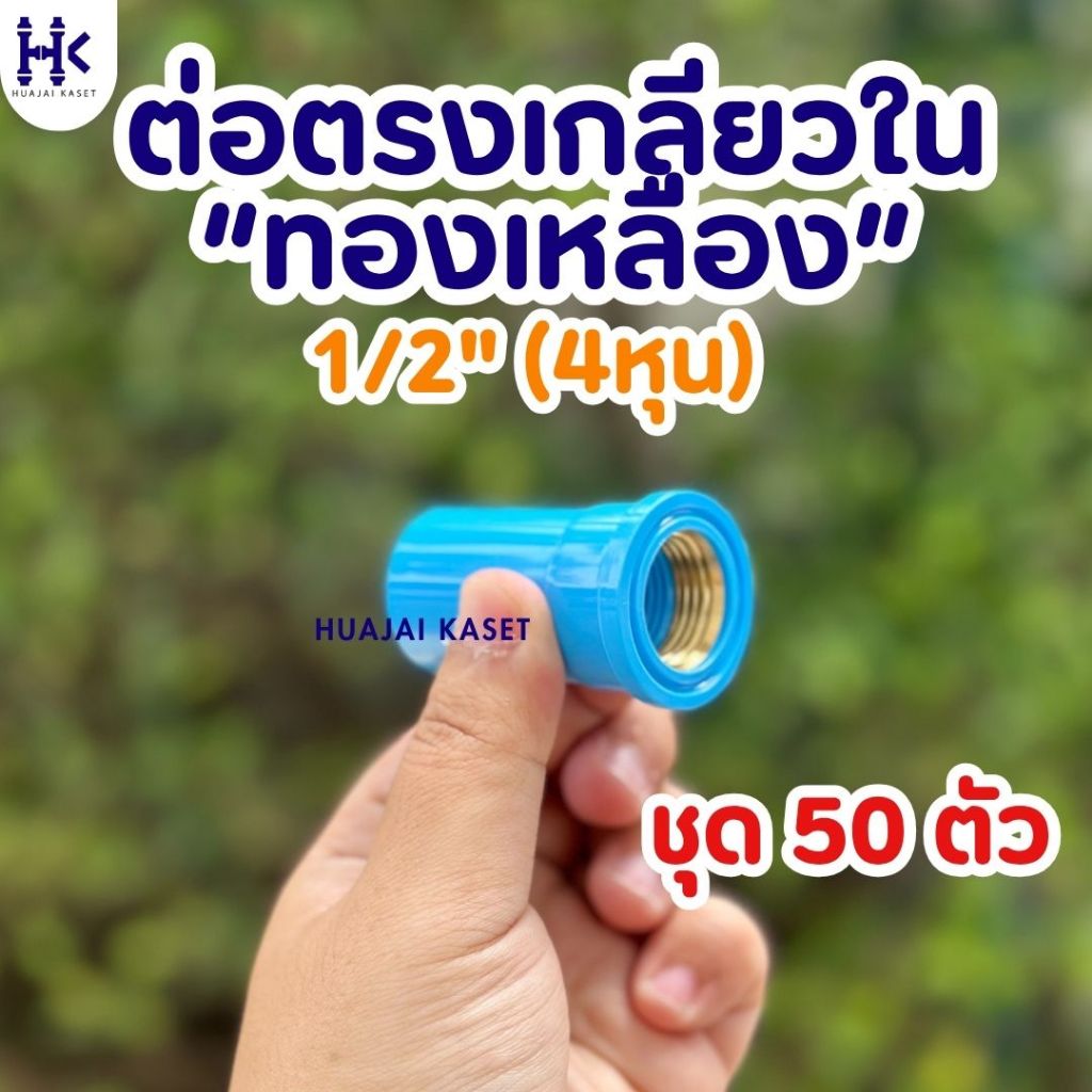 (แพ็ค 50ตัว) ต่อตรงเกลียวในทองเหลือง พีวีซี ขนาด 1/2" (4หุน) ชั้น13.5 PVC