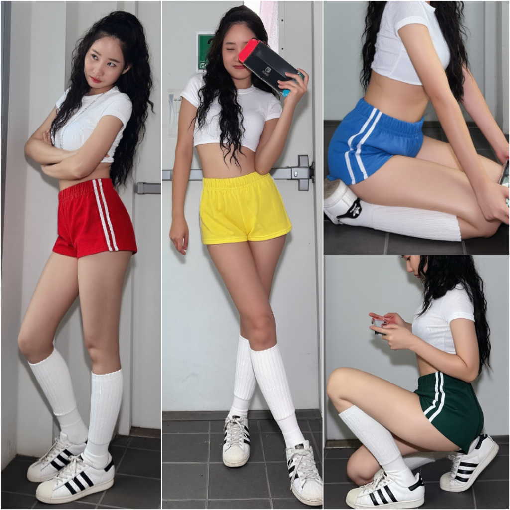 CHADA กางเกงขาสั้น แถบขาว สายฝอ ดีเทลน่ารัก เนื้อผ้าอย่างดี