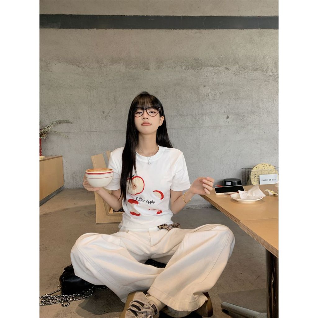 เสื้อยืดผู้หญิง เสื้อยืดคอกลม ใส่ได้ทุกหุ่น ทรงหลวม สีสดๆ ลายผ้าขนหนู #22359 - รูปที่ 4