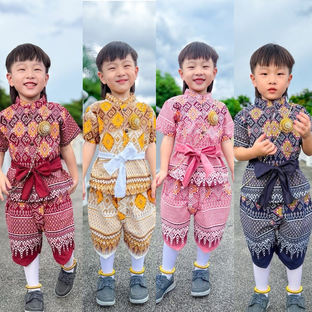 ชุดไทยเด็กผู้ชาย สีดำ แถมคาดเอว  ขายดี❤️ มีลายเยอะ ลายท่านขุนหล่อๆ♥️