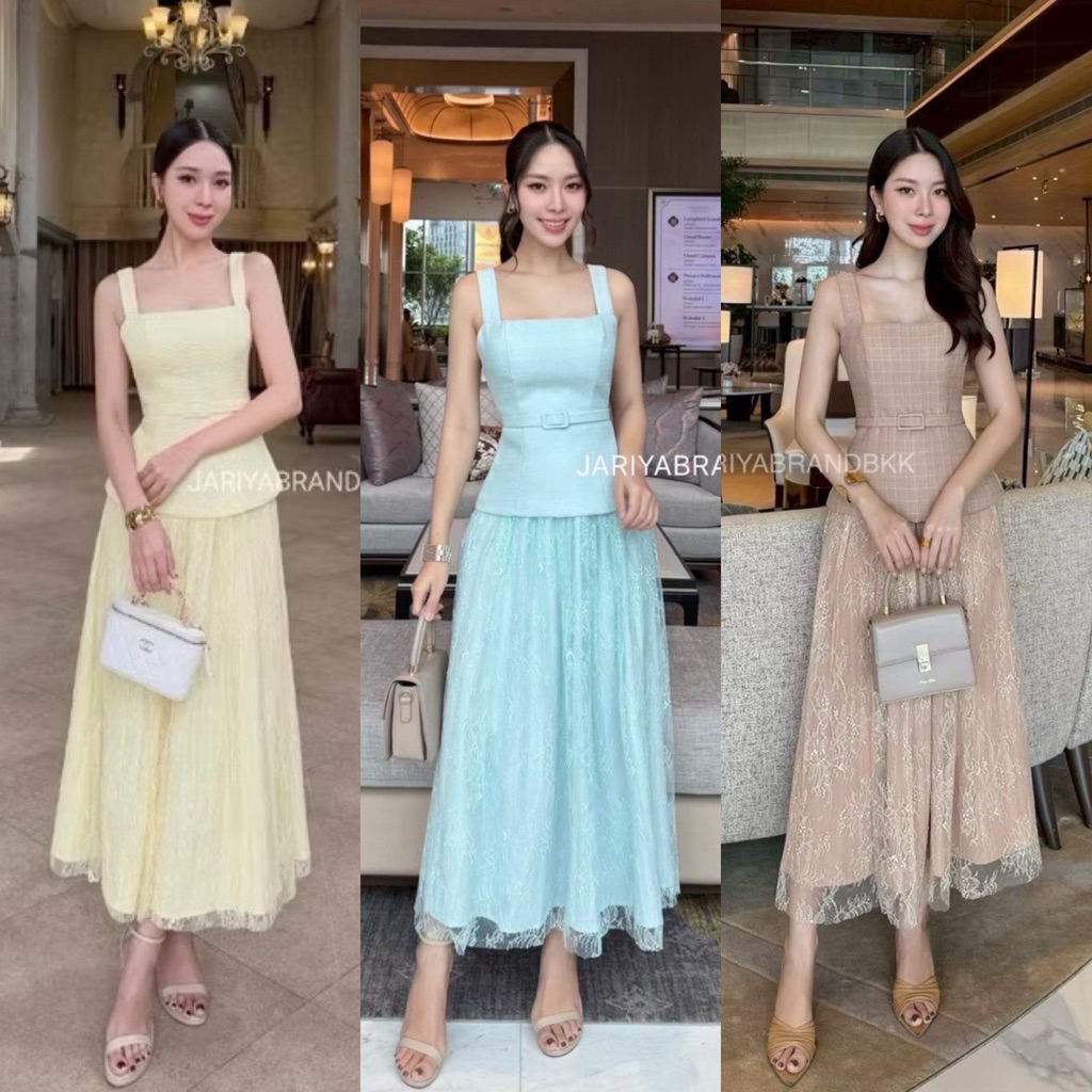JARIYA•ชุดset 3ชิ้น เสื้อแขนกุดมาพร้อม กระโปรงจีบระบายและเข็มขัด