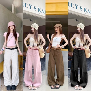 กางเกงกระบอก กางเกงคาร์โก้ เข้ากับทุกสไตล์ สีพื้น ผ้าทิ้งตัว…