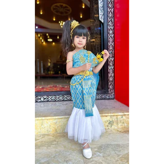 ชุดไทยลูกสาว ใส่เข้าวัดทำบุญรุ่นสะไบหางปลา