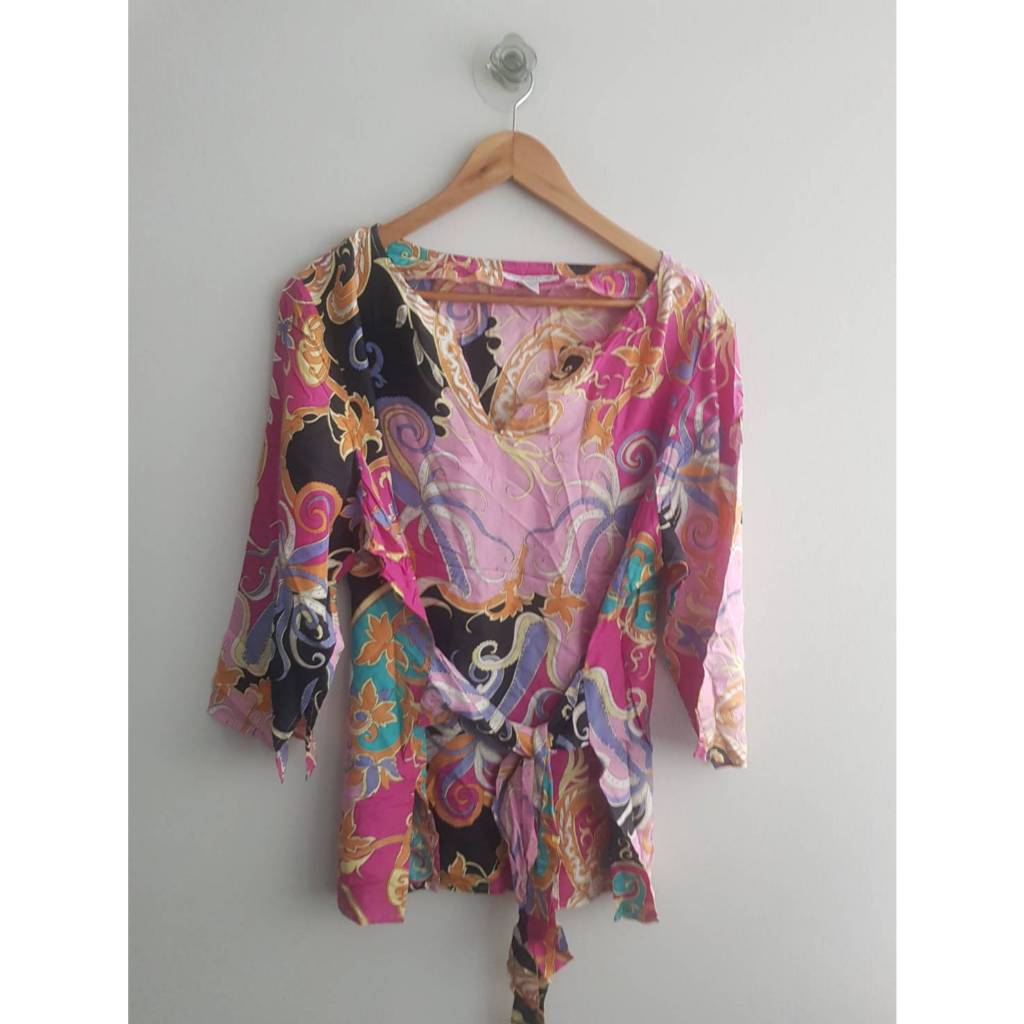 เสื้อโพลีผสมไหม Coldwater Creek XL 48/30 ผูกโบว์ที่เอว