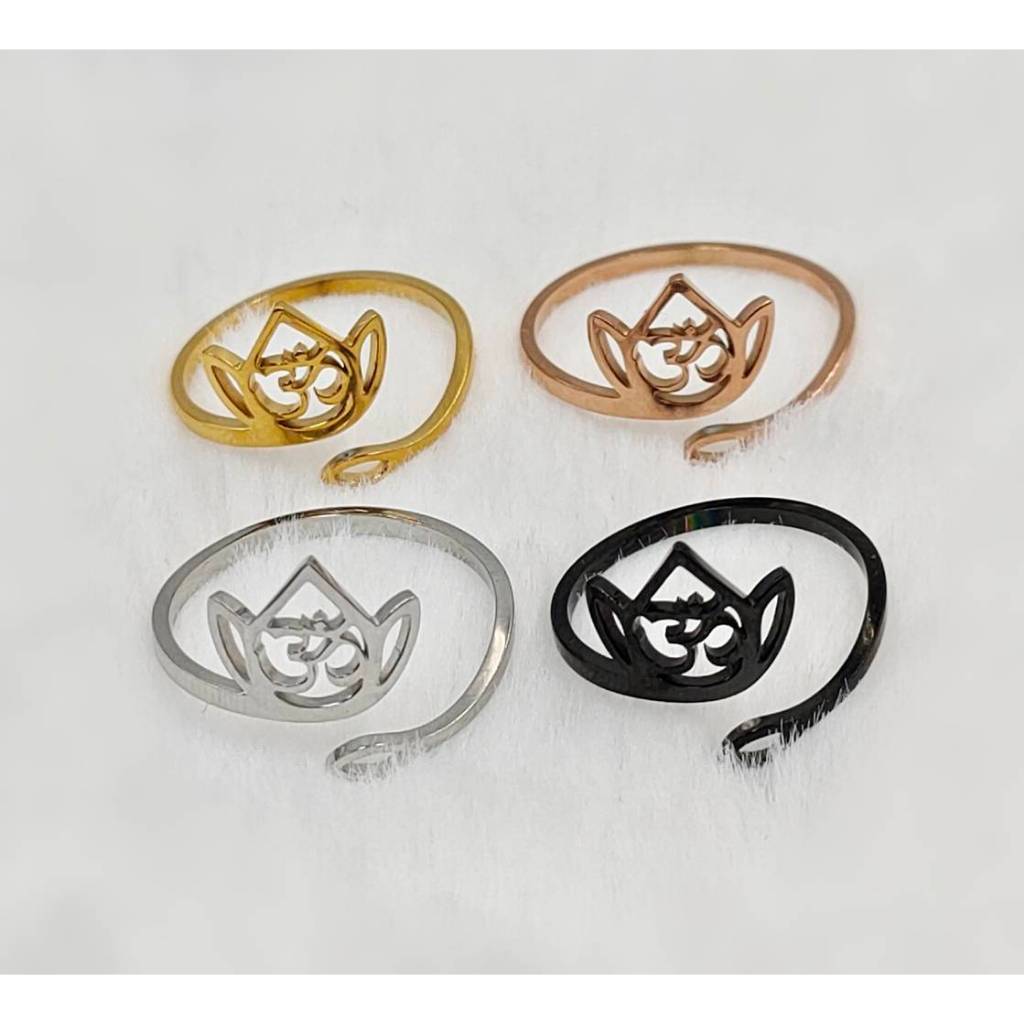 V2 แหวนสแตนเลสสายมู ลายโอมดอกบัว เสริมดวงการเงินและชีวิต