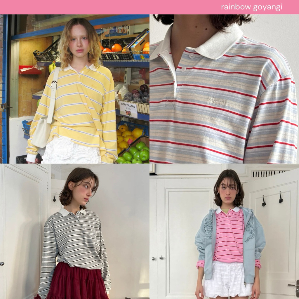 SINOON Stripe PK Shirt 4 color (pink, yellow, gray, blue)