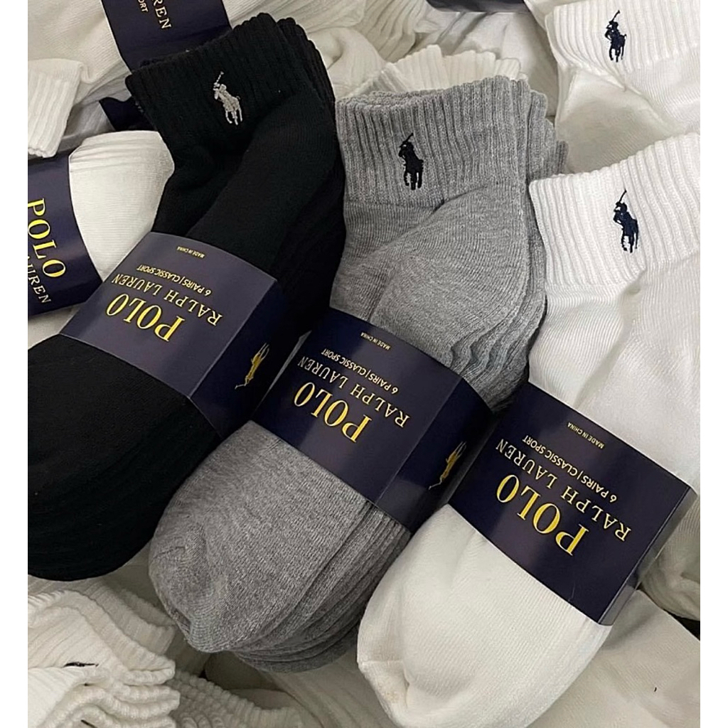 📍พร้อมส่ง📍🎠ถุงเท้าPOLO 🎠ข้อกลาง Freesize ใส่ได้ถึงไซด์46 เนื้อผ้านุ่ม ระบายอากาศดี  มี 3 สีให้เลือก ขาว ดำ เทา
