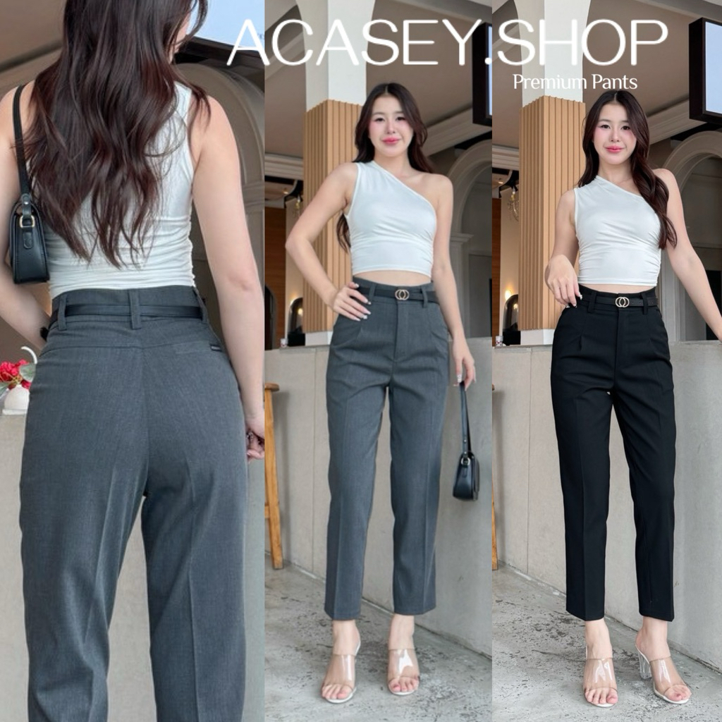 Acasey กางเกงขายาวผู้หญิง ขากระบอกเล็ก 8ส่วน เจาะกระเป๋า ผ้าญี่ปุ่น แต่งเส้นเดฟหลัง