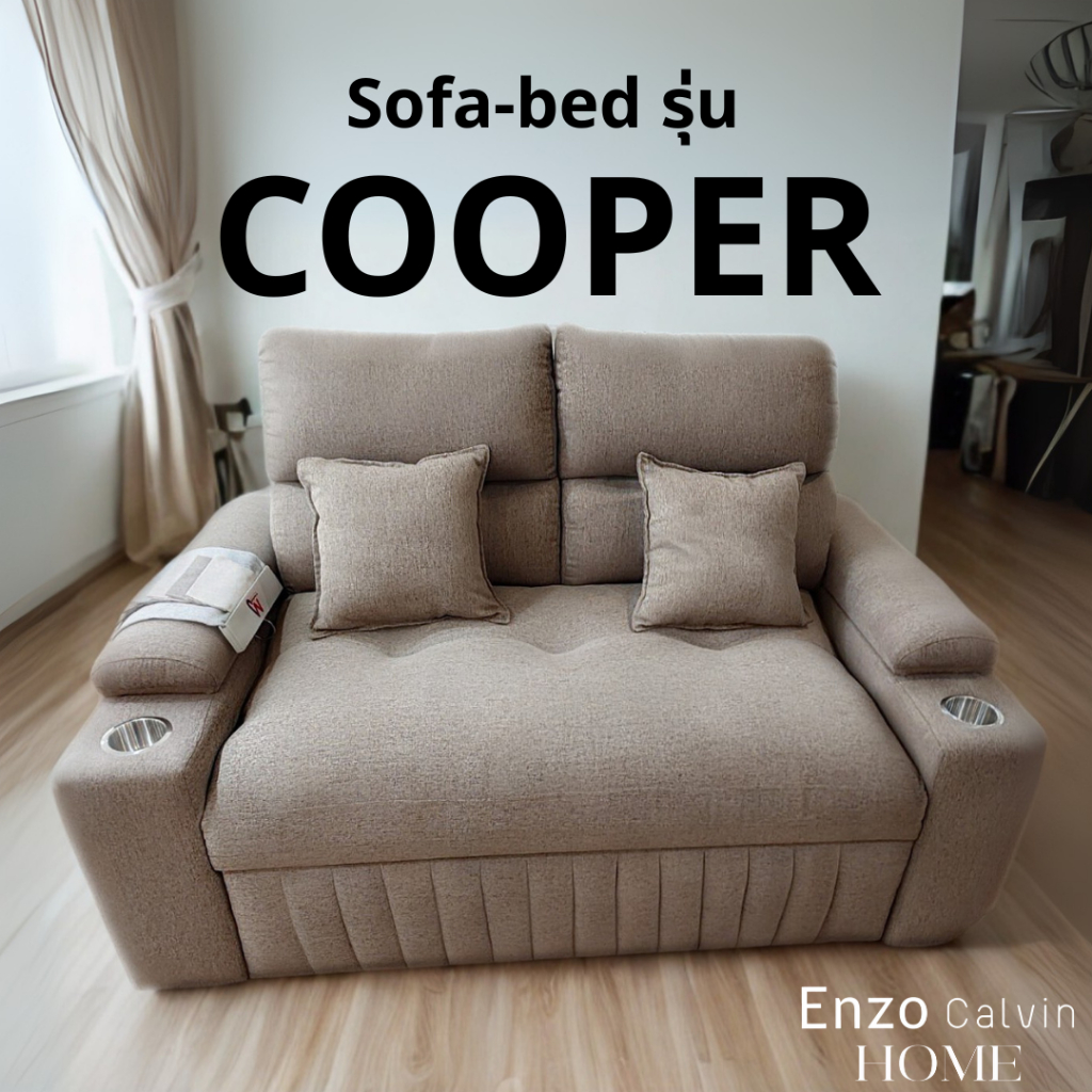 Enzo Calvin โซฟาเบด รุ่น Cooper I-shape 160ซม. ปรับเอนนอนได้ หุ้มผ้า *ปรับขนาดได้