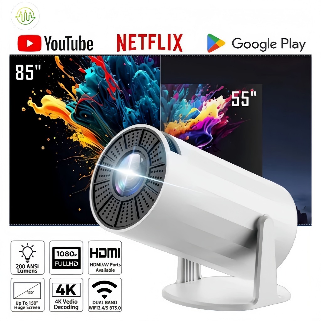 Gimbal 3 โปรเจคเตอร์ HY300 Pro 4K Native 1080P Android 11.0 WiFi 6 บลูทูธ 5 โปรเจคเตอร์ 10000 Lumens