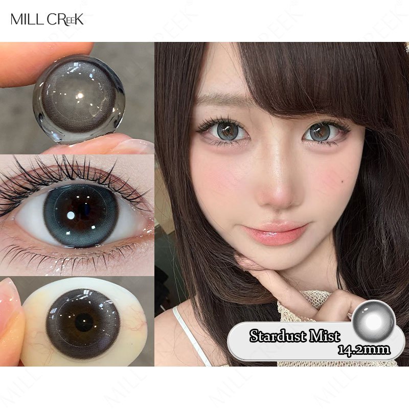 【0~-5.00】MILL CREEK 2pcs คอนแทคเลนส์ธรรมชาติสีน้ำเงินเทาพร้อมองศา 0 ~ 5.00 คอนแทคเลนส์ความปลอดภัยสำห