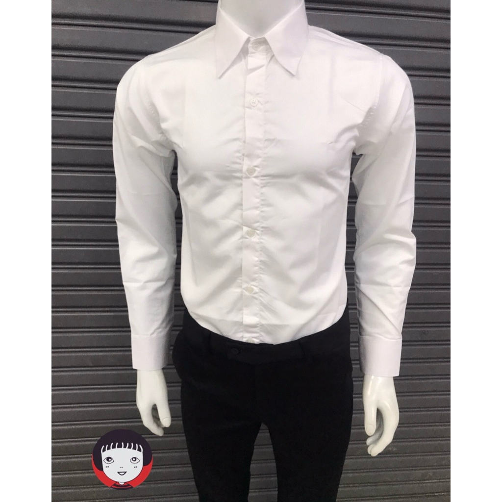 “ขาวนวล slim”เสื้อเชิ้ตแขนยาวผู้ชาย ไม่มีกระเป๋า (อก 36-50นิ้ว)