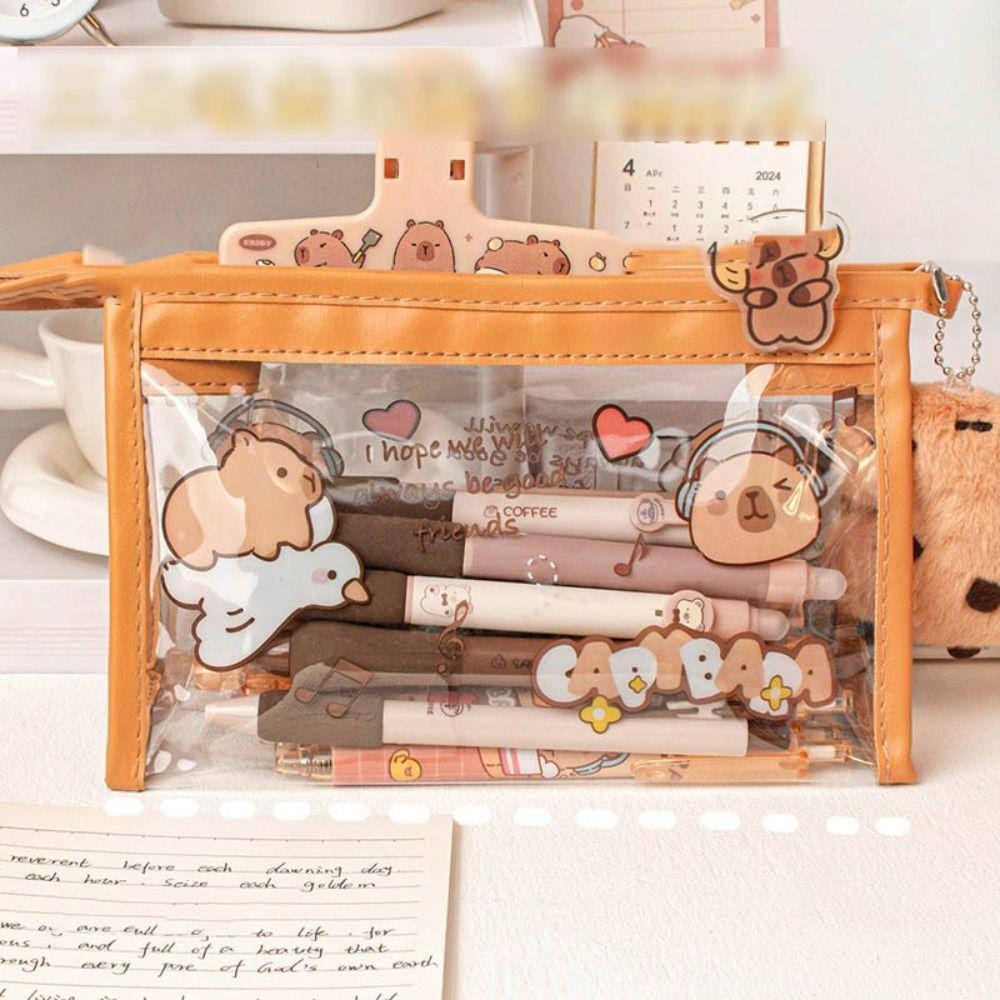 Capybara กระเป๋าดินสอ ลายคาปิบาร่า กระเป๋าเครื่องเขียนบบพกพากันน้ําใสซิปกระเป๋าของขวัญใหม่ - รูปที่ 5
