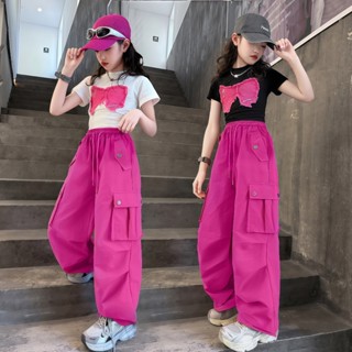 2-18 อายุ สไตล์เกาหลี ชุดเซ็ทเด็กแฟชั่น กางเกงคาร์โก้เด็ก เส…