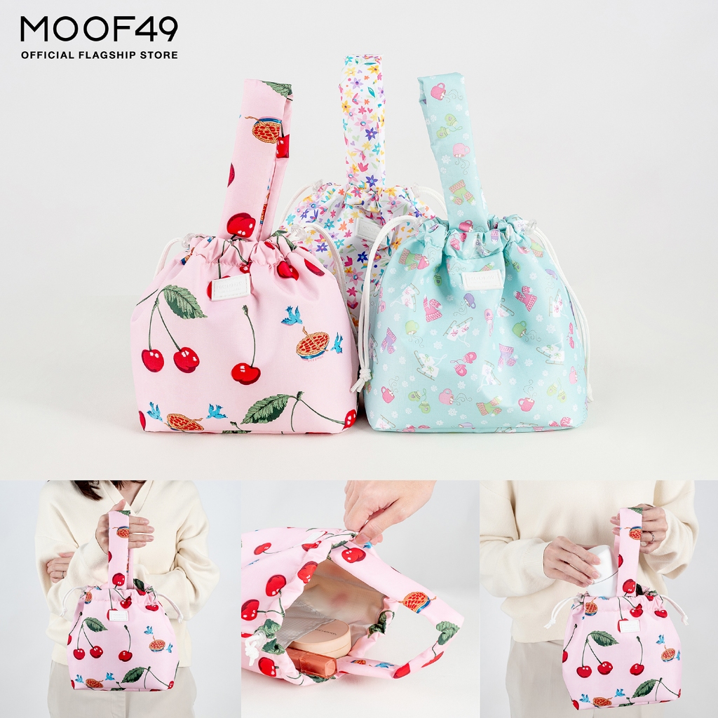 MOOF49 กระเป๋าผ้าหูรูดแบบมีสายหิ้ว ลายน่ารัก ใส่ของจุกจิก