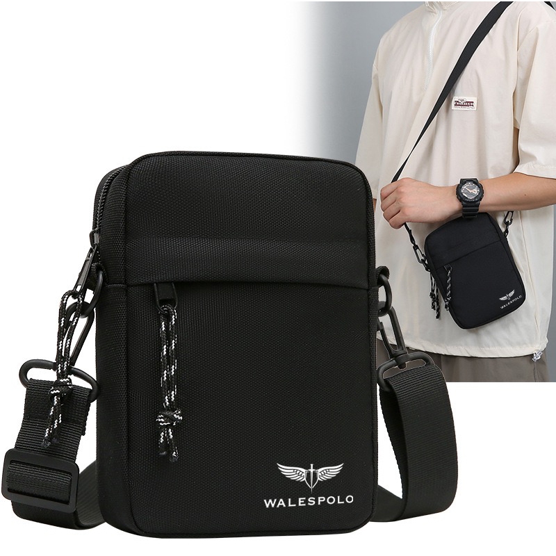 กระเป๋าคาดอก กระเป๋าสะพายไหล่ สะพายข้าง ขนาดเล็ก ใส่โทรศัพท์มือถือได้ สีดำ ผ้า Nylon กันน้ำ