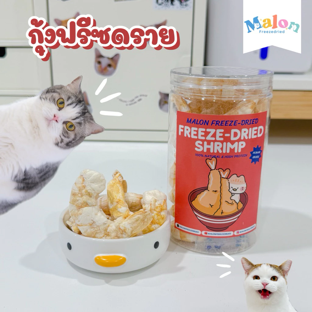 กุ้งฟรีซดราย MalonFreezedried / ขนมหมาฟรีซดราย ขนมแมวฟรีซดราย