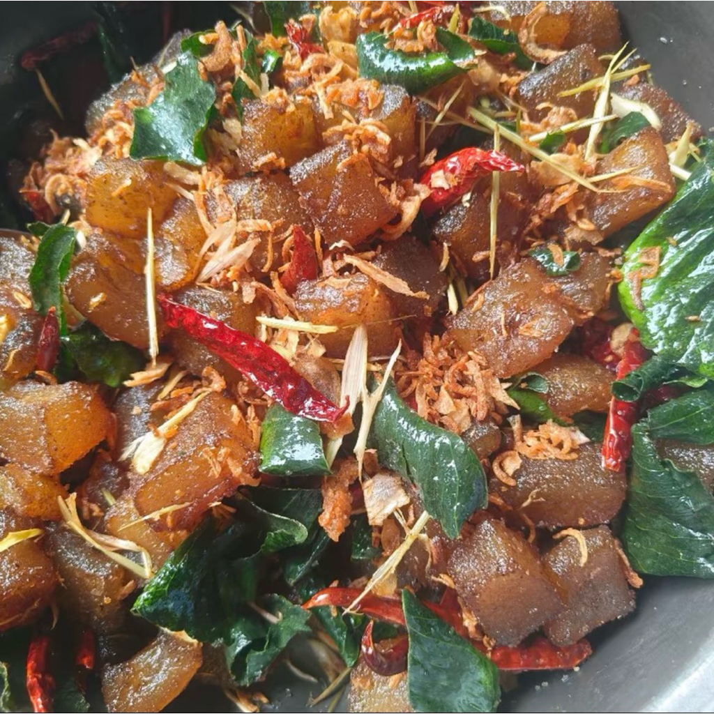 หนังควายทอดพร้อมทานขนาด100และ300กรัม.เอ็นเหลือง100กรัม