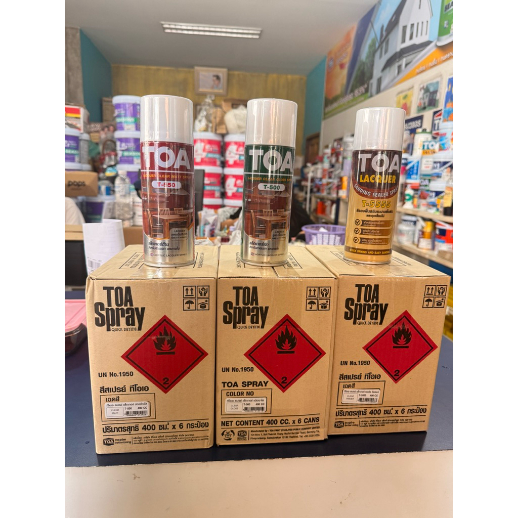ยกลัง TOA Spray Lacquer เคลือบเงา T-500 เคลือบด้าน T-550 รองพื้นอุดเสี้ยน T-5555