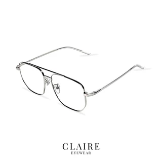 CLAIRE : (LU Silver) แว่นสายตาสั้น รุ่น Luna Silver แว่นกรองแสงสีฟ้า กันแดดUV ออกแดดเลนส์เปลี่ยนสี "เทาดำ" | Glasses