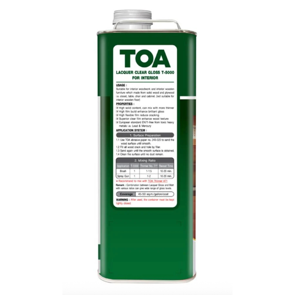 ส่งไว [TOA] แลคเกอร์เงา TOA รุ่น T-5000 สีใส ขึ้นฟิล์มเร็ว ให้ความเงางามสูง ขนาด 1/4 , 1 แกลอน ราคา ถูกที่สุด ดีลบีเคเค แกลเลอรีภาพที่ 5