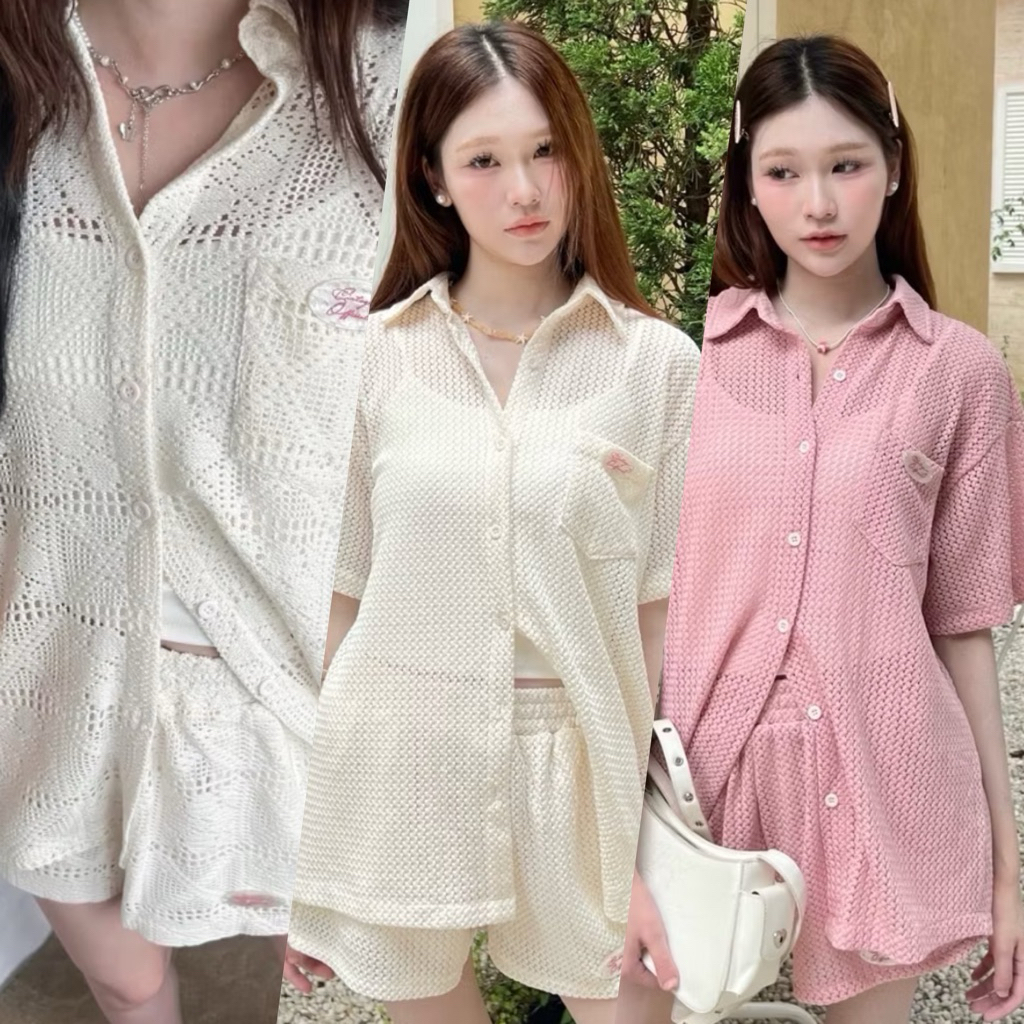 Cintage♡ เซตเชิ้ตแขนสั้นขาสั้นsylvie3057 💖 ชุดเซทน่ารักมาก