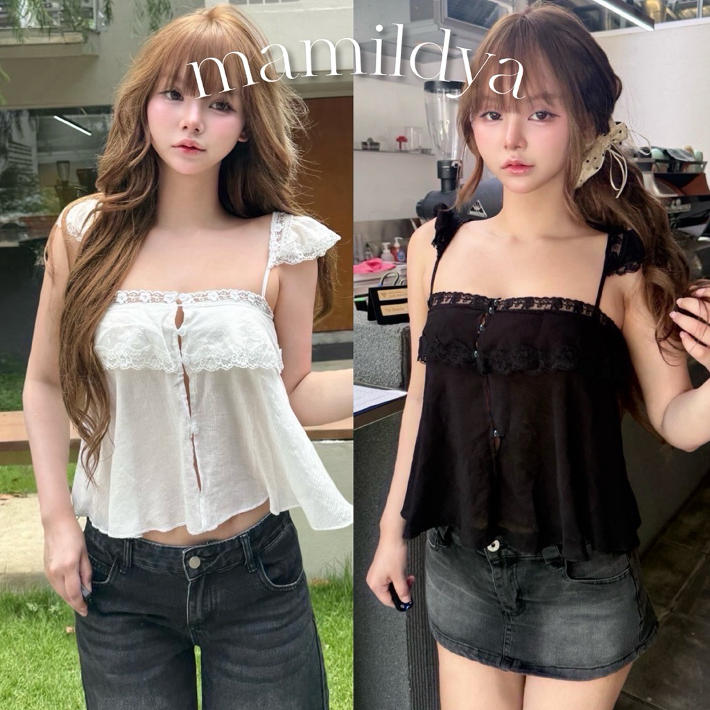 🌟Mamildya.shop🌟 เสื้อสายเดี่ยว แต่งลูกไม้/ L2-3/NUSA-ดารา