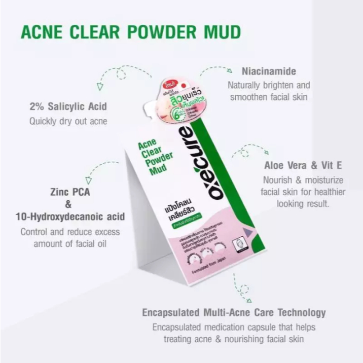 (1 ซอง) Oxe'cure Acne Clear Powder Mud แต้มสิว แป้งโคลนชมพูลดสิว พอกหน้า 5g  oxecure อ๊อกซีเคียว แอคเน่ เคลียร์ พาวเดอร์ - รูปที่ 2