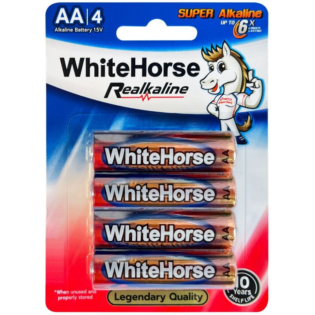 (KTS)ถ่านไฟฉาย WhiteHorse Alkaline ขนาด AA LR6/4B (แพ็ค 4 ก้อน)