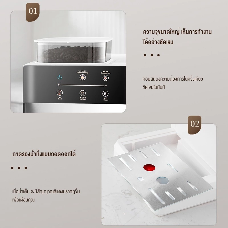 รับประกัน 5 ปี SAMI 20bar 1800ML เครื่องชงกาแฟ เครื่องชงกาแฟแบบบดในเครื่องเดียว  เครื่องชงกาแฟสด เครื่องชงกาแฟอัตโนมัติ thumbnail 10