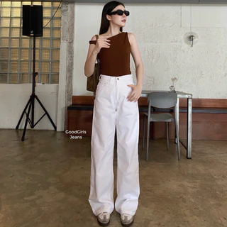 Baggy Basic🍃กางเกงยีนส์ขากระบอกใหญ่ เอวสูง ผ้าสีเบสิคไม่แต่งฟอก เนื้อผ้ายีนส์แท้ไม่ยืด ผ้าหนานุ่ม ใส่สบาย PPZ PANTS