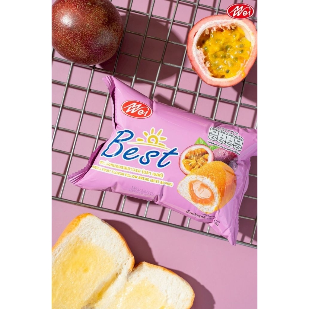 ขนมปังหมอน เหม่ยเว่ย (Meiwei) สอดไส้ รสเสาวรส 1แพ็ค12ชิ้น