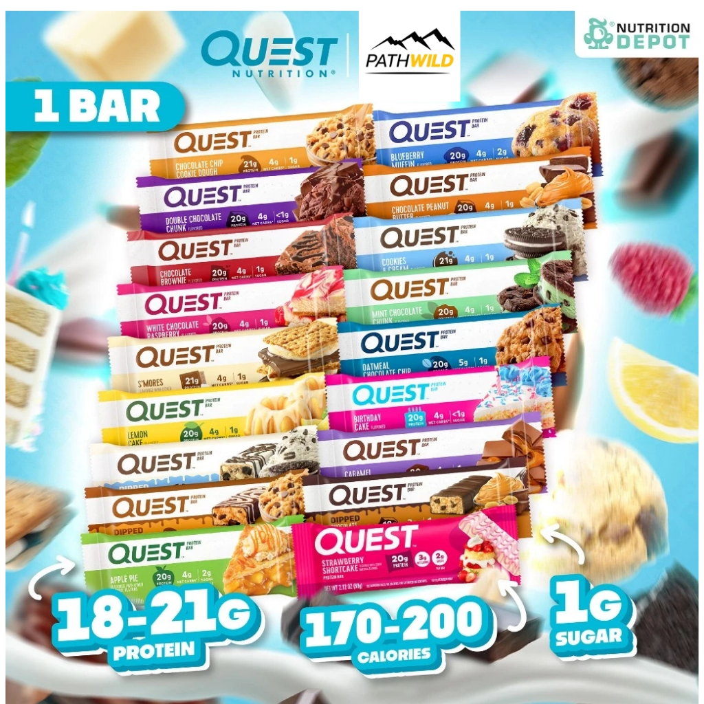Quest Protein Bar โปรตีนบาร์ รสชาติหลากหลาย โปรตีนสูง คาร์โบไฮเดรตต่ำ ปราศจากกลูเตน เป็นมิตรกับคีโต
