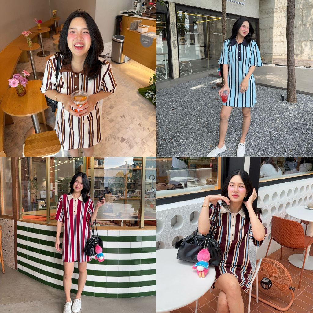 12FEBRUARY | BUMBLEBEE OVERSIZED SHIRT DRESS เดรสโปโลลายทาง ผ้าน่ารักใส่สบาย