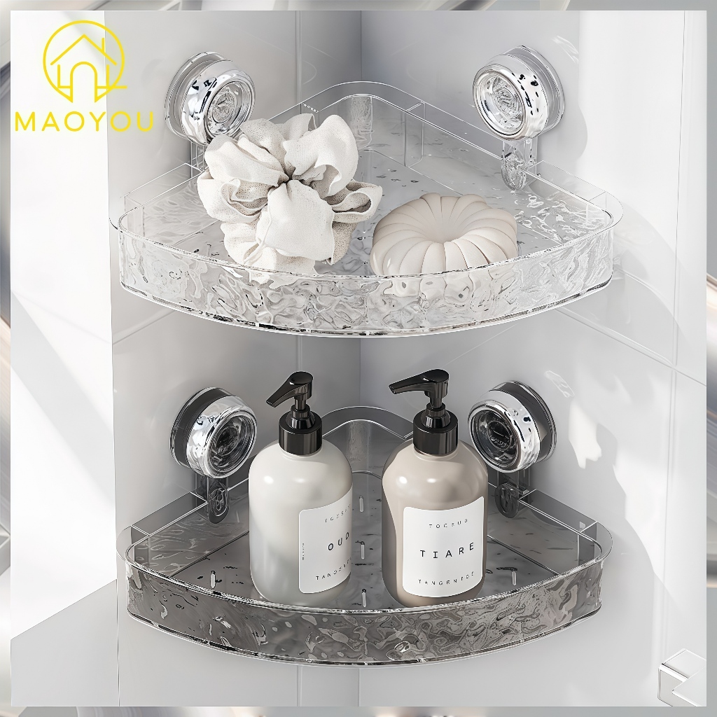 MAOYAO ที่วางของมุมห้องน้ำแบบดูด Suction ชั้นมุมแบบไม่ต้องเจาะผนัง ชั้นดูด suction มุมอาบน้ำ กันน้ำ
