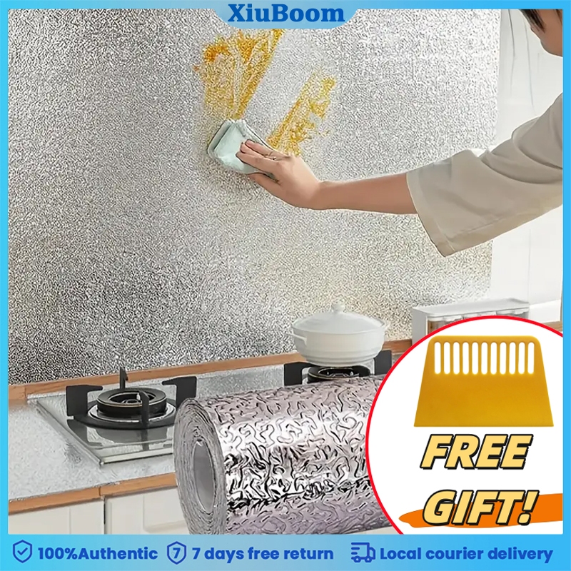 500cm.สติ๊กเกอร์ติดผนังหนาพิเศษ มีกาวในตัว 1 ม้วน ทนความร้อนสูงแผ่นป้องกันหลังครัว  | แผ่นฟอยล์อลูมิเนียมแผ่นป้องกันที่ต