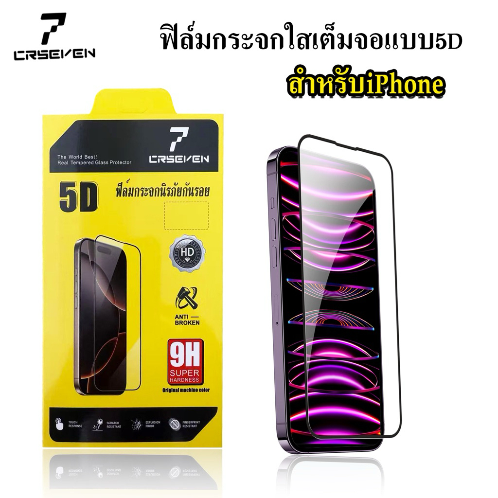cxshop(CRSEVEN005)ฟิล์มกระจกกันรอยเต็มจอ แบบ 5Dงานเกรด A สำหรับ iPhone 17 16Plus 16E 15Plus 14Promax 13mini 17Pro