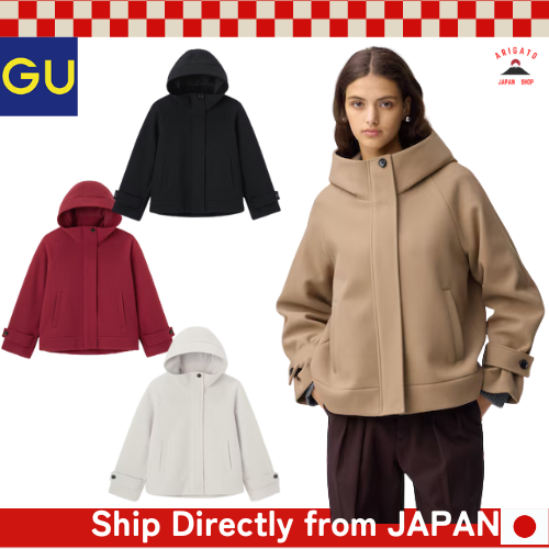 GU Women's Cozy Melton Short Hoodie Coat [ส่งตรงจากประเทศญี่ปุ่น ของแท้ 100%]