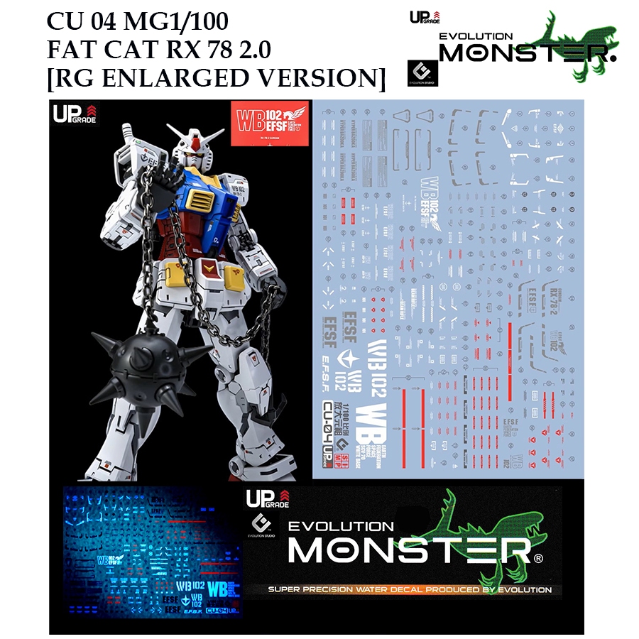 ดีคอลน้ำ [MONSTER] CU04 MG 1/100 FAT CAT RX 78 2.0 [ RG ENLARGED VERSION] WATER SLIDE DECAL FLUORESCENT CU-04