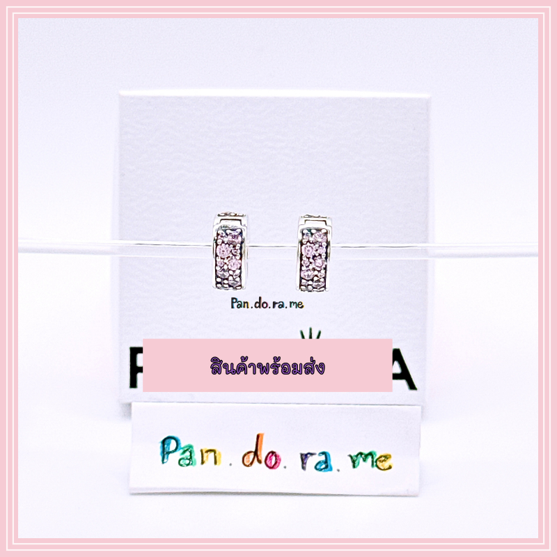 [พร้อมส่ง สินค้าแท้ 💯] แถมกล่อง Pandora คลิปชมพู cz รุ่น Pink Pavé Clip Charm คลิปเพชร cz มียางในตัว