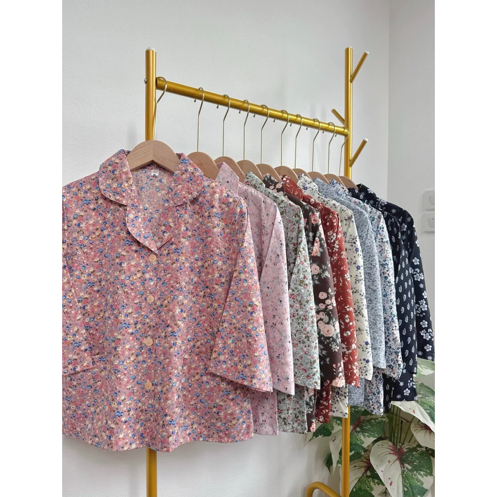 เสื้อผ้าคนแก่แขนสามส่วนคอฮาวาย ผ้าไหมอิตาลีพิมพ์ลาย (M-XXL)