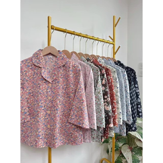 เสื้อผ้าคนแก่แขนสามส่วนคอฮาวาย ผ้าไหมอิตาลีพิมพ์ลาย (M-XXL)