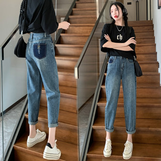 beautified  กางเกงยีนส์ทรงบอยเฟรนด์ยุค 90 มีดีเทลงานปักตรงกร…