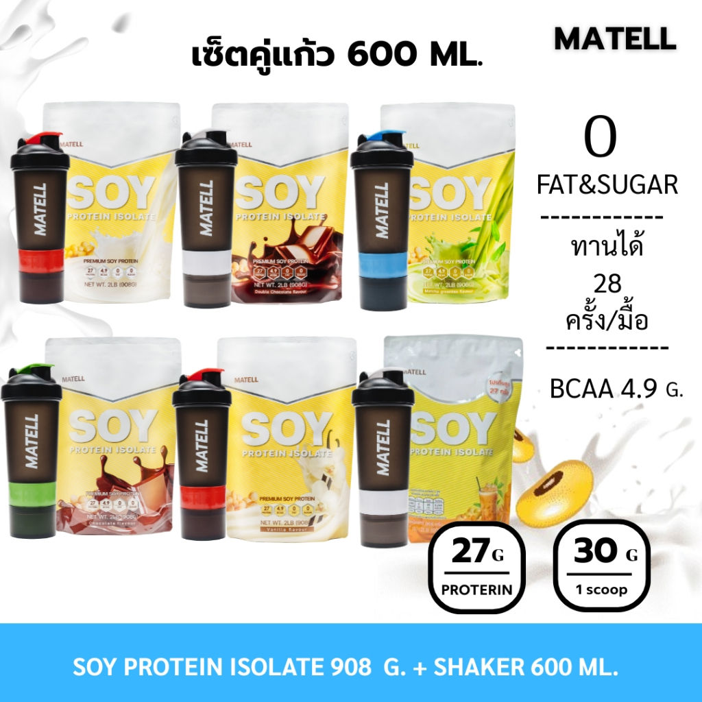 Soy Protein Isolate ซอยโปรตีนไอโซเลท แก้วเชค สุ่มสี Shaker 600 ml.