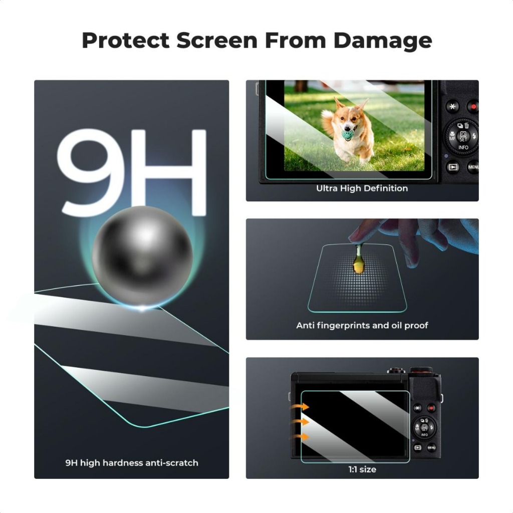 K&F ฟิล์มกระจกกันรอยหน้าจอ Canon G9XII, G9X, G7XIII, G7XII, G7X, G5XII, G5X + Hot Shue Water Level  + ผ้าเช็ดเลนส์ - รูปที่ 2