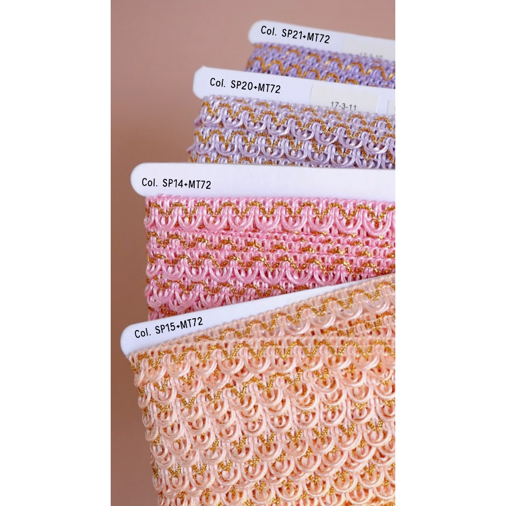 MOMOTARA No. 2981 (ชุดที่ 2) เทปทอ Knit ลายมงกุฎ Crown Edge Knit  ขนาด 1.4 CM ยาว 18 หลา เทป ริบบิ้นผ้า วัสดุตกแต่ง diy