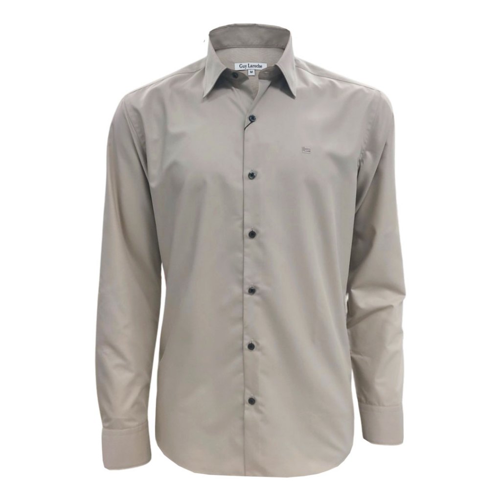 Guy Laroche เสื้อเชิ้ตแขนยาว คอปก สีพื้น ปักโลโก้ ทรง Slim Fit สีน้ำตาลอ่อน รุ่น BAB6254P5OT