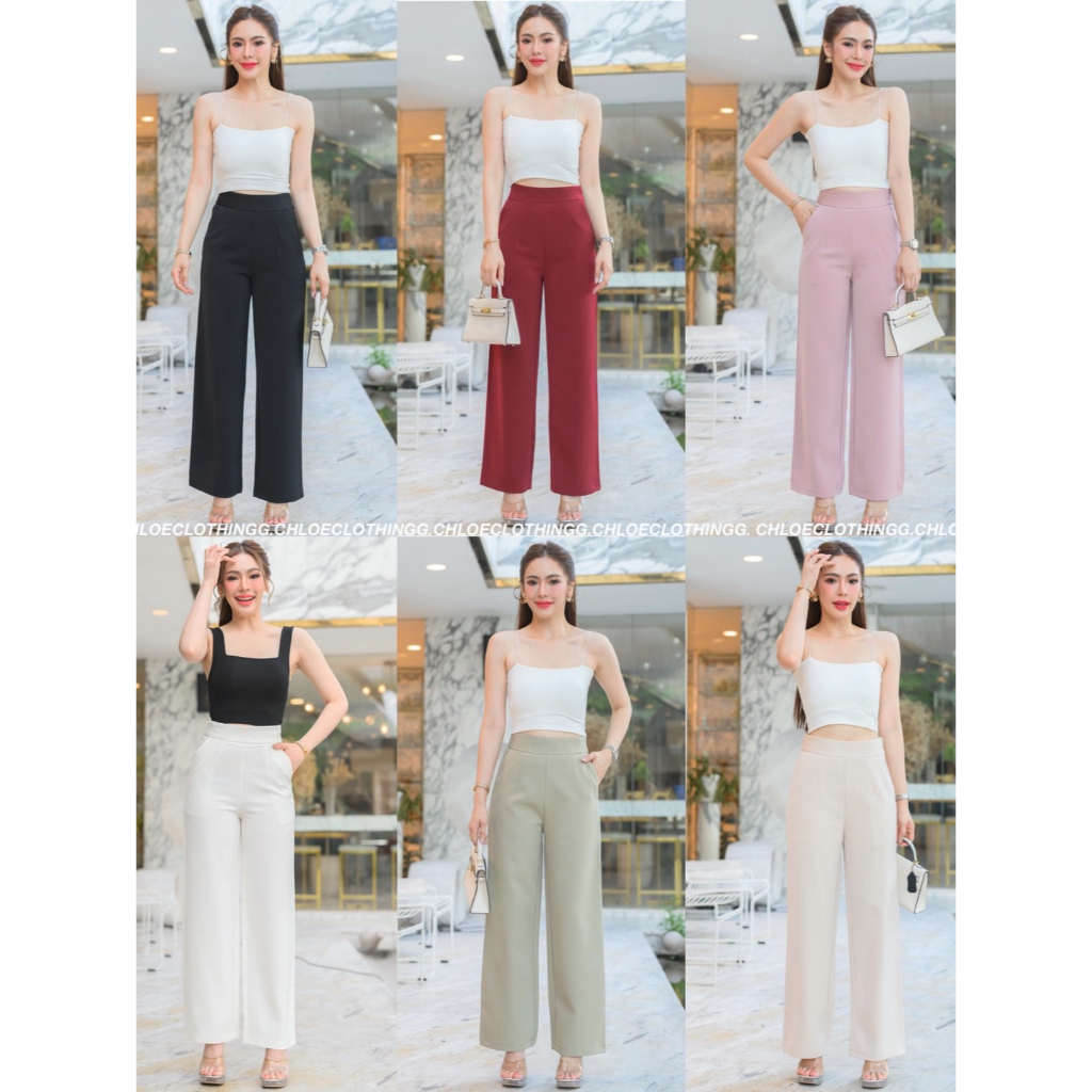 G12 กางเกงผ้าฮานาโกะ ขากระบอกกลาง เอวสูง ซิปข้าง สินค้างานป้าย ไซส์ S-2XL มี 6 สี ผู้หญิง เสื้อผ้า C