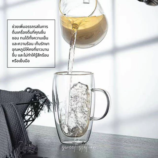แก้วน้ำสองชั้น มีหูจับ ขนาด 100-500 ml. Double Wall Glass แก้วกาแฟ แก้วชา ใส่เครื่องดื่มร้อนและเย็น ทรงสวย มินิมอล