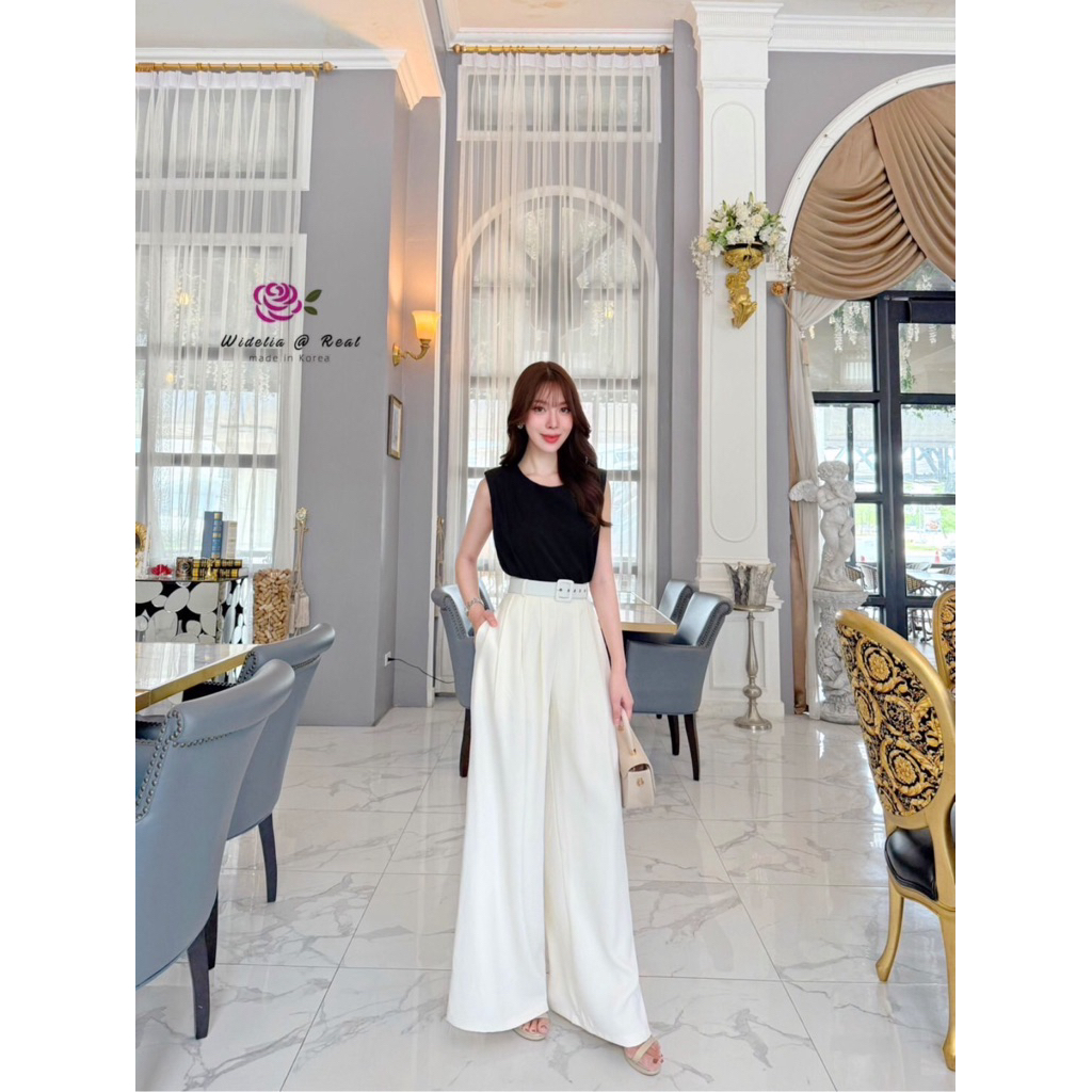 M9 Widelia@Real Set ชุดเซ็ท เสื้อ+กางเกงขายาว+เข็มขัด สำหรับผู้หญิง เสื้อผ้าแฟชั่นผู้หญิง ไซส์ S-L